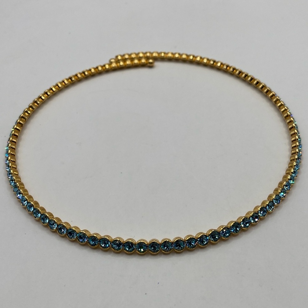Joan Boyce Crystal Coil Necklace One Shine For All Aqua Goldtone M/L - Picture 5 of 10